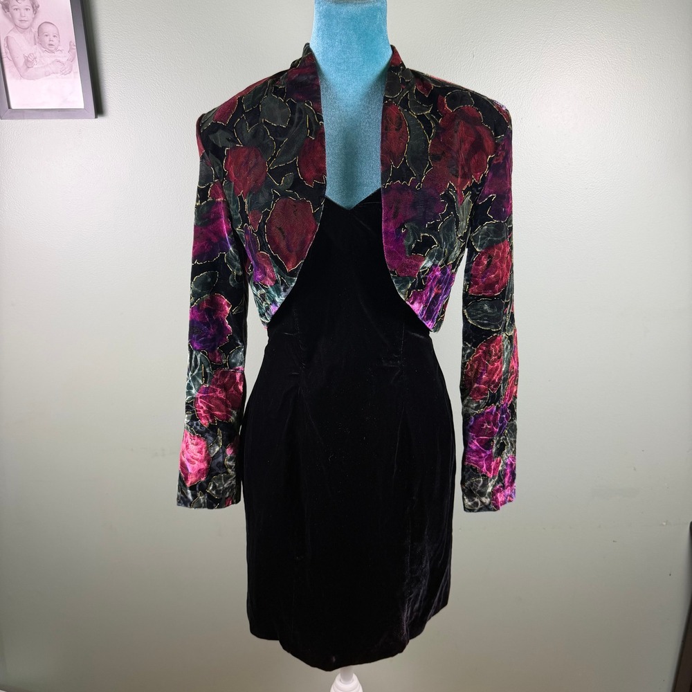 Rampage Vintage 90s Goth Women Dress Set Black Floral Velvet 5